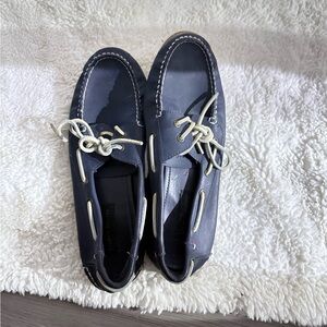 Men’s Navy Leather Boat Shoes Size 11